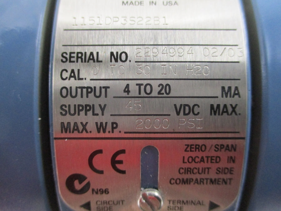 ROSEMOUNT 1151DP3S22B1 45VDC 2000PSI NSNP