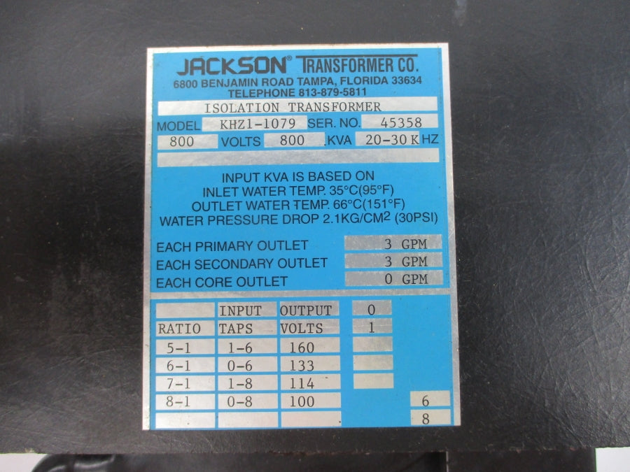 JACKSON TRANSFORMER KHZ1-1079 800V 30PSI NSNP