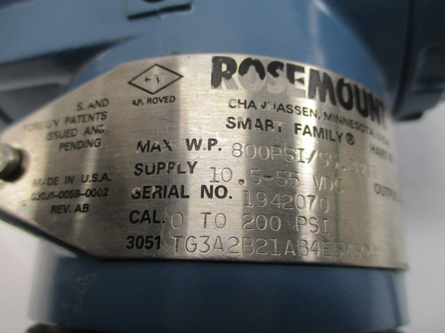 ROSEMOUNT 3051TG3A2B21AB4E5M5Q4 10.5-55VDC 800PSI NSNP