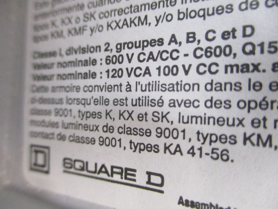 SQUARE D 9001SKY2 SER. D 600VAC/DC NSNP