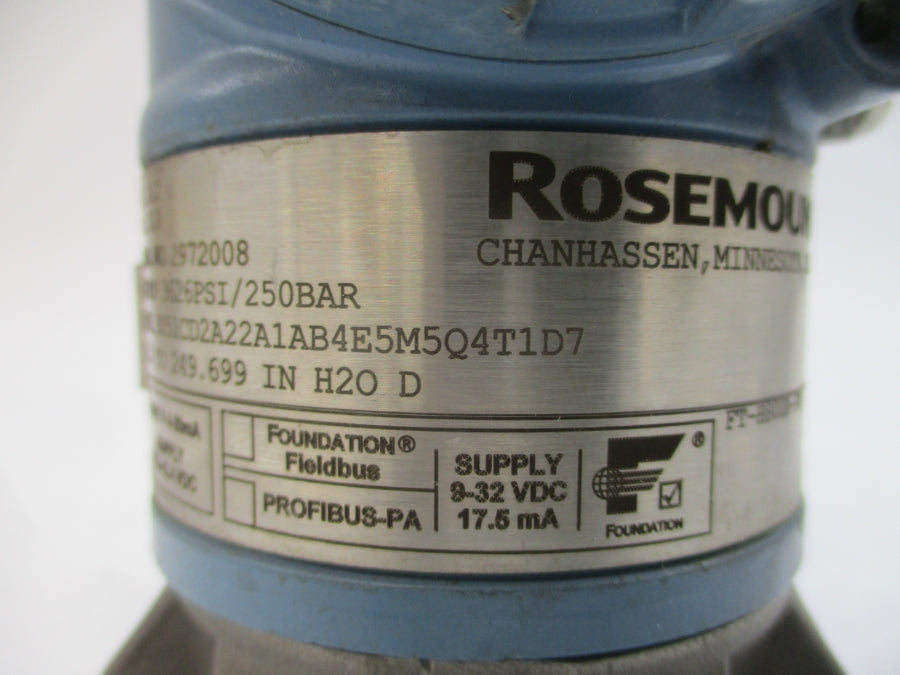 ROSEMOUNT 3051CD2A22A1AB4E5M5Q4T1D7 10.5-42.4VDC 3626PSI UNMP