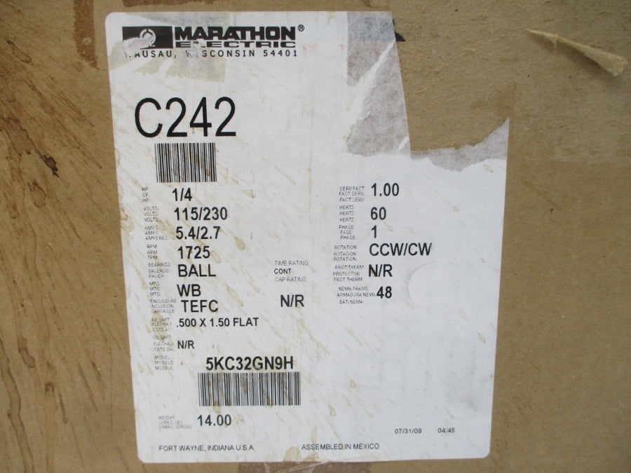 MARATHON ELECTRIC 5KC32GN9H C242 115/230VAC 5.4/2.7A NSMP