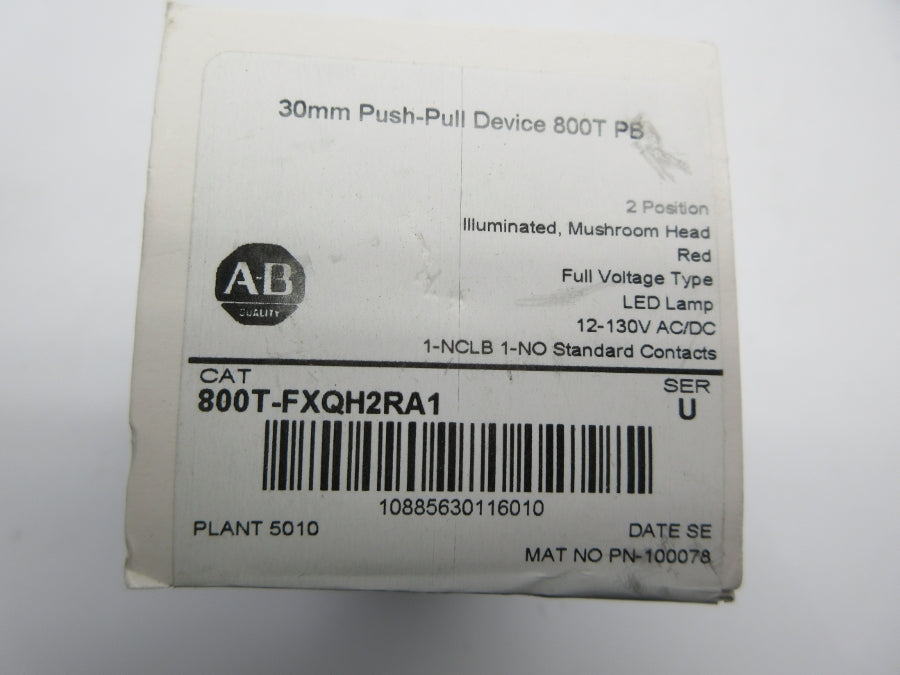 ALLEN BRADLEY 800T-FXQH2RA1 SER. U 12-130VAC/DC (WH) NSFS