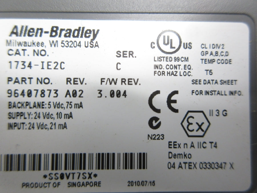 ALLEN BRADLEY 1734-IE2C SER. C F/W 3.004 24VDC REV. A02 NSMP