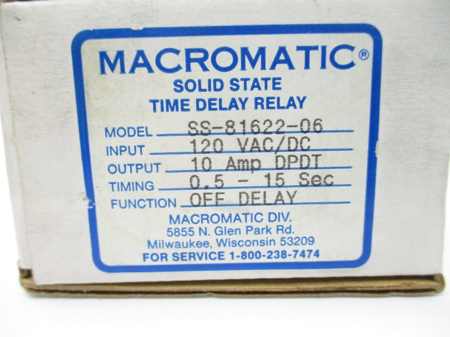 MACROMATIC SS-81622-06 120VAC/DC 10A 0.5-15S NSMP