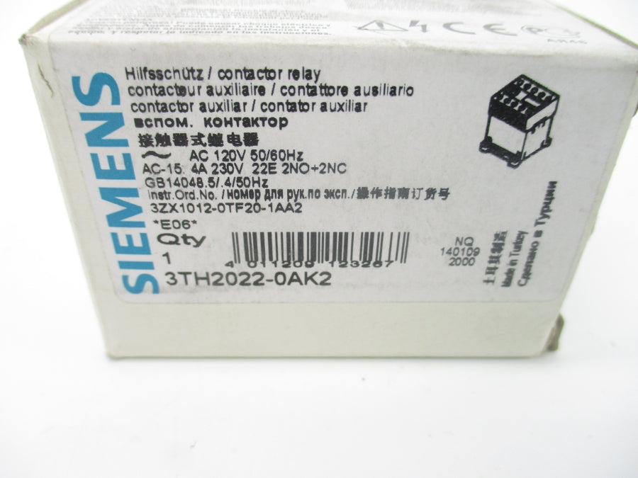 SIEMENS 3TH2022-0AK2 120VAC 10A NSMP