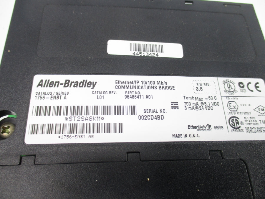 ALLEN BRADLEY 1756-ENBT SER. A F/W 3.6 24VDC REV. L01 (NO DOOR) NSNP