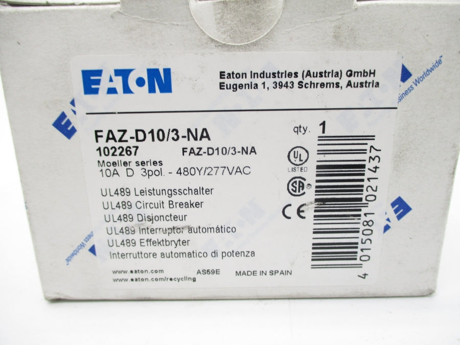 EATON FAZ-D10/3-NA 102267 277VAC 10A NSMP
