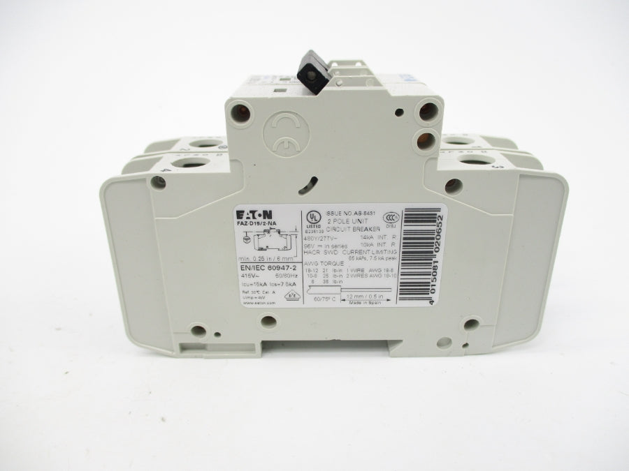 EATON FAZ-D15/2-NA 102189 277VAC 15A NSMP