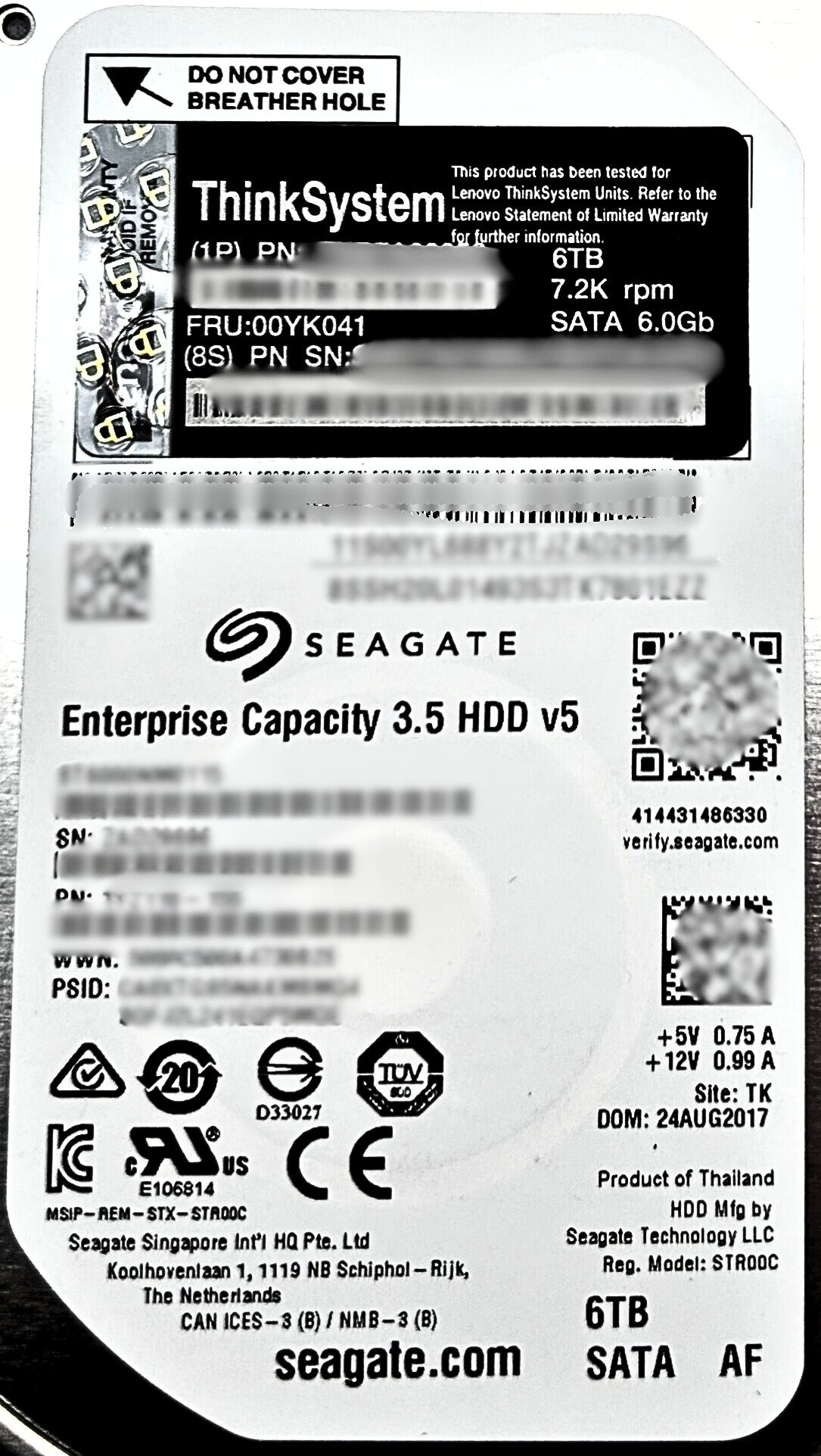 Lenovo 00YK041 6TB 7.2K SATA 6G 512E 3.5" HDD