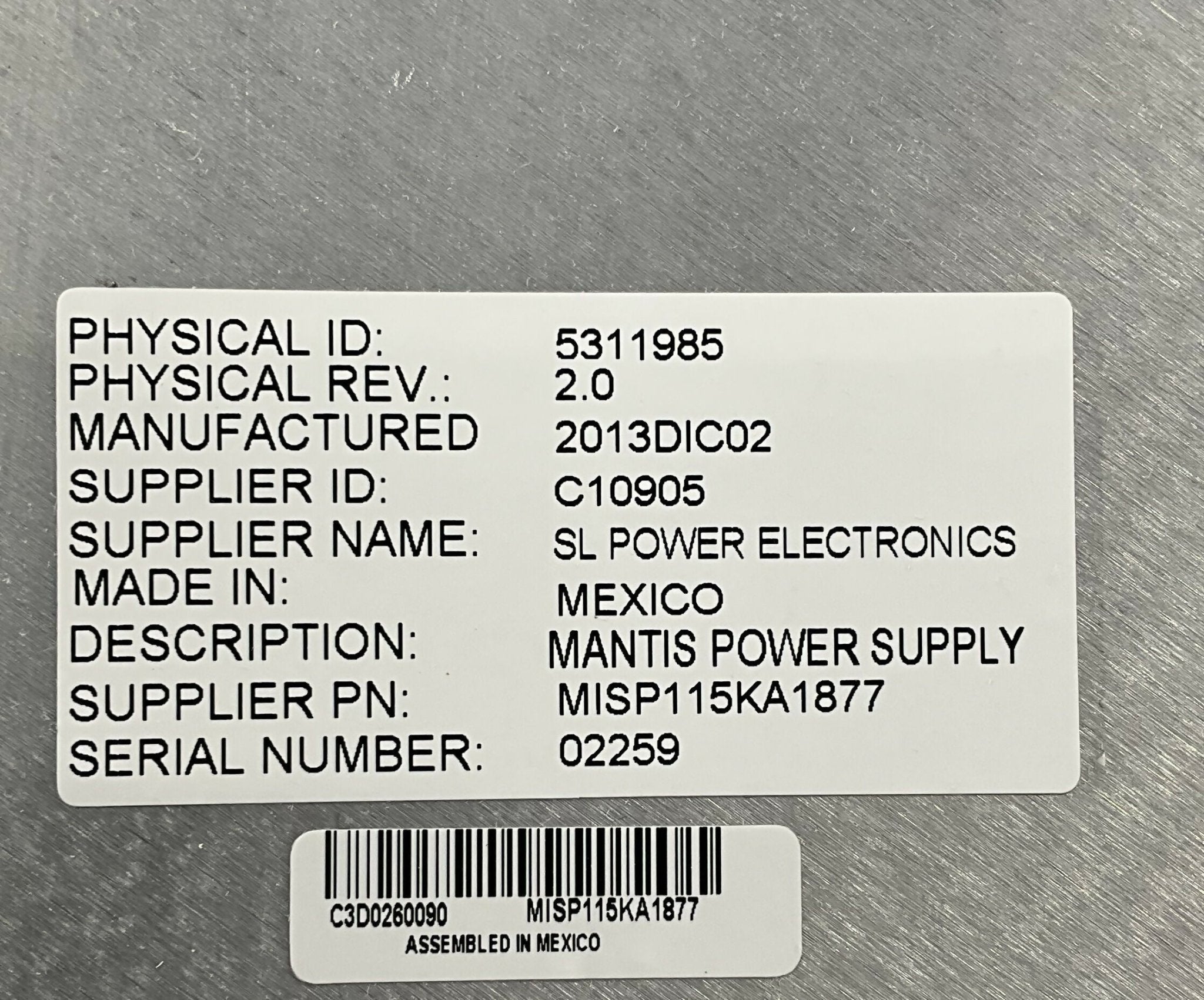 MANTIS POWER SUPPLY (5311985/MISP115KA1877) GE