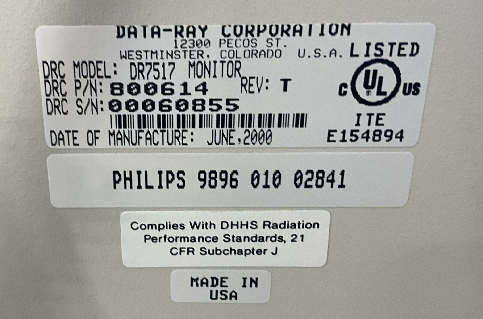 MONITOR DR7517 (9896 010 02841/800614 REV T PHILIPS
