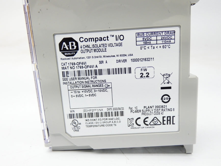 ALLEN BRADLEY 1769-OF4VI SER. A F/W 2.2 VER. 11 24VDC NSMP