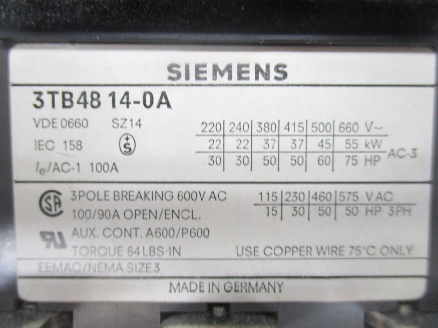 SIEMENS 3TB4814-0A 96/115V UNMP