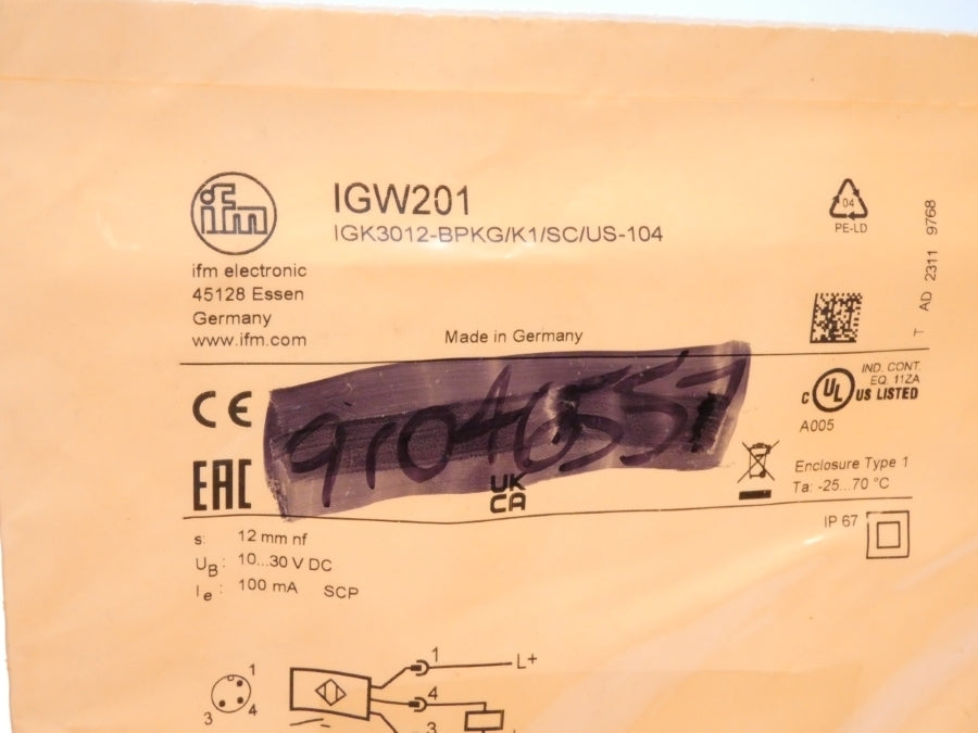 IFM EFECTOR IGK3012-BPKG/K1/SC/US-104 IGW201 10-30VDC NSMP