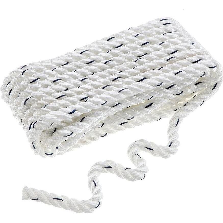Seachoice 47521 Premium 3-Strand Twisted Nylon Dock Line, White w/ Blue Tracer, 3/8" x 20'