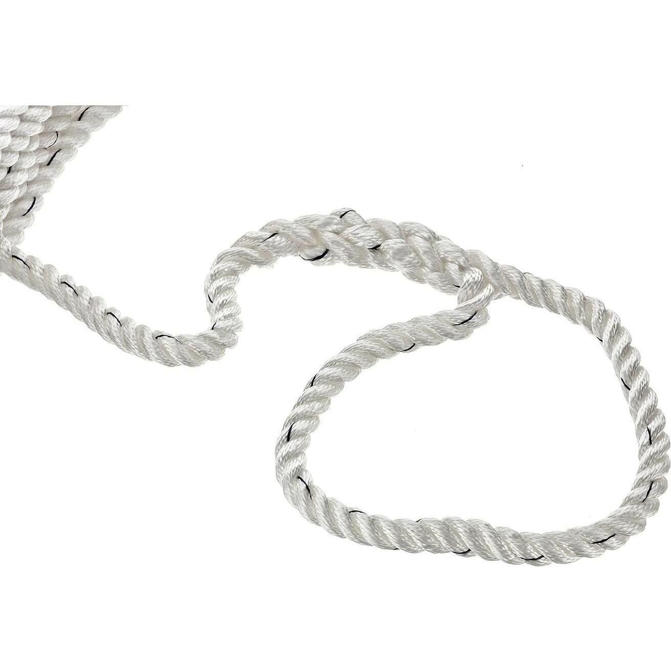 Seachoice 47591 Premium 3-Strand Twisted Nylon Dock Line, White w/ Blue Tracer, 5/8" x 20'