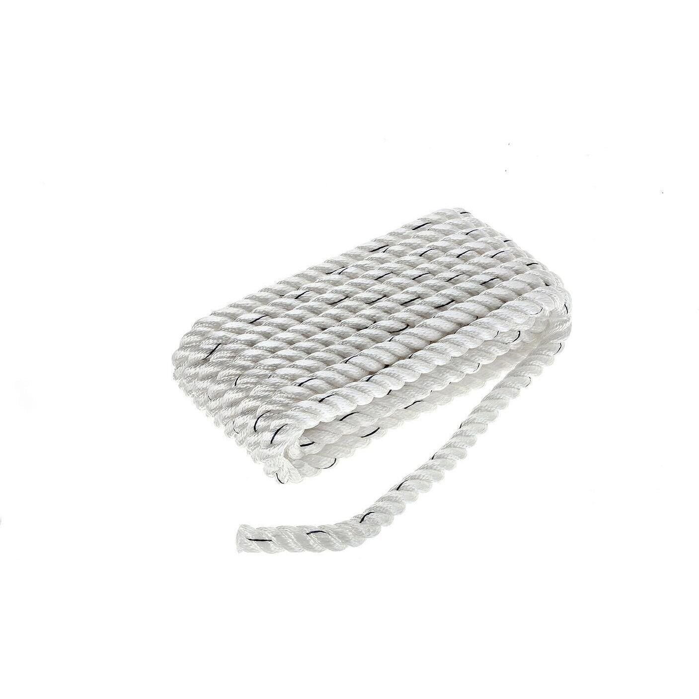Seachoice 47611 Premium 3-Strand Twisted Nylon Dock Line, White w/ Blue Tracer, 5/8" x 30'