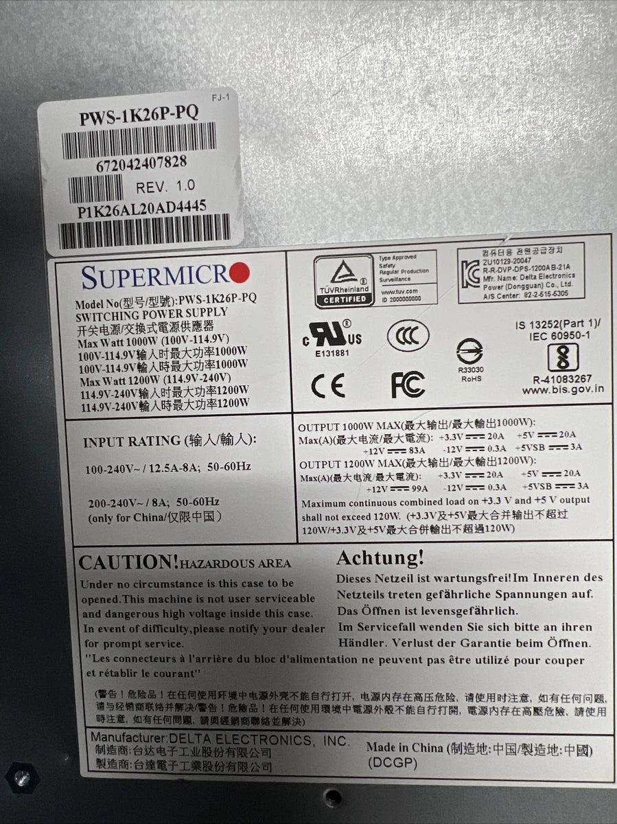 Power Supply Supermicro PWS-1K26P-PQ Server 1000W - NO BOX