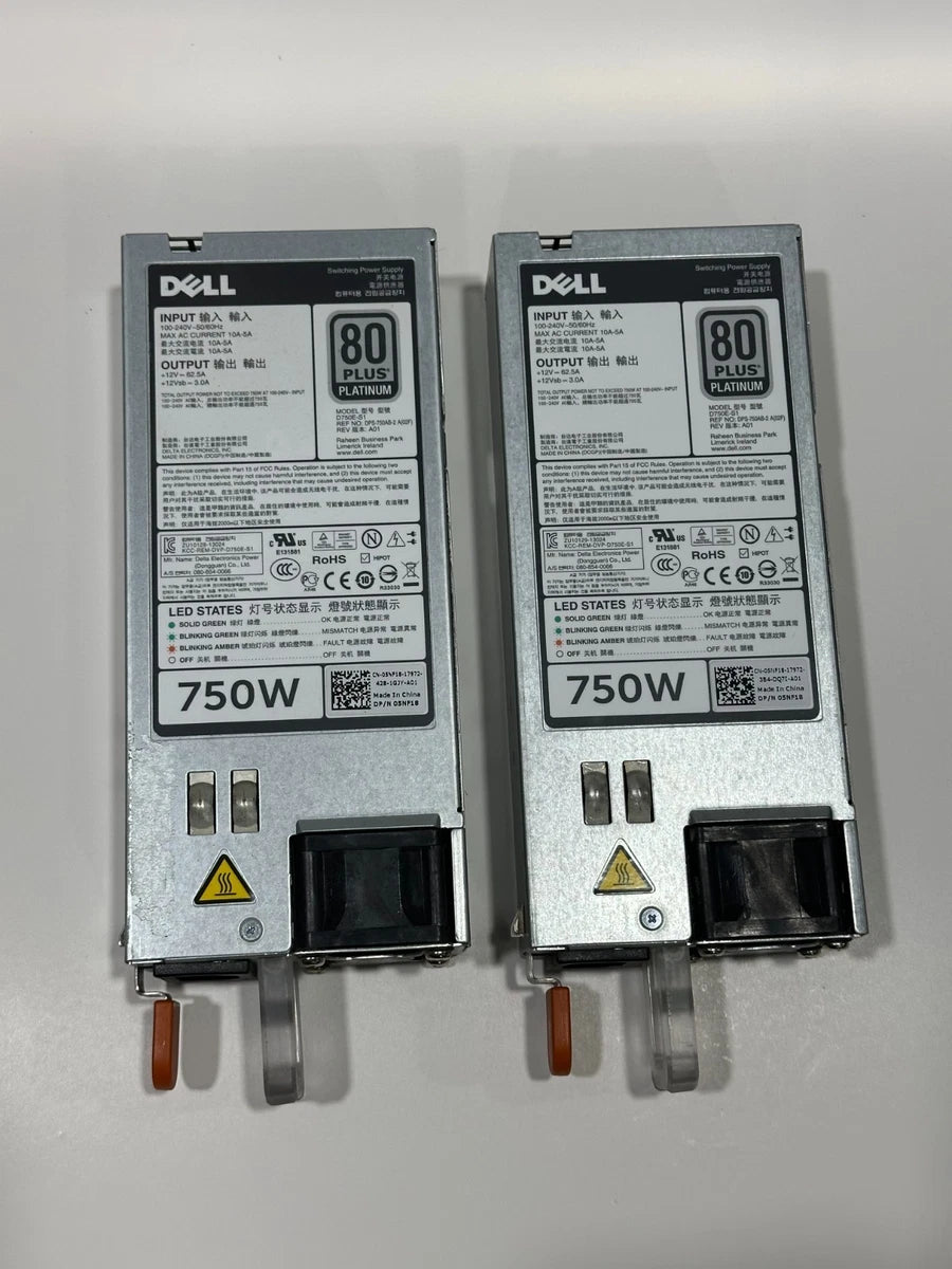 Lot of 2 - Dell 750W 80 Plus Platinum Power Supply PSU 5NF18 PowerEdge 05NF18|306588418496
