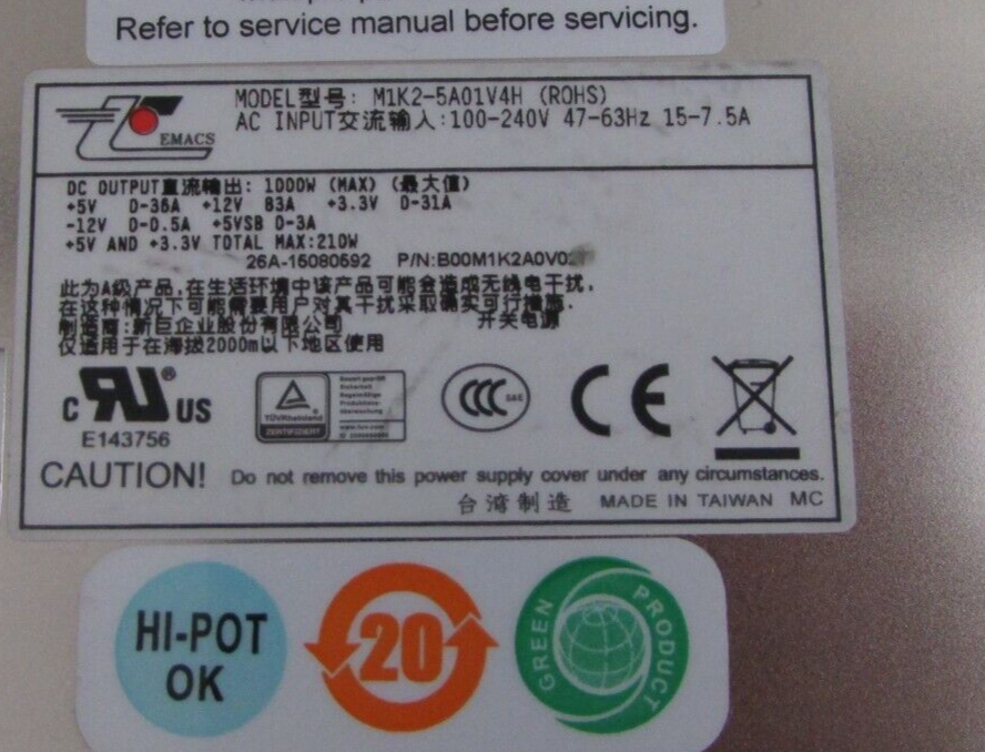 Zippy EMACS M1K2-5A01V4H 1U Redundant Form 1000W 2x M1K-2A00V Modules PWR System|235330995787