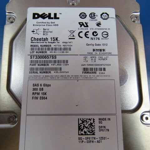 Seagate 9FL066-150 Qty of 1 per Lot Pre-Owned. SN: 6SJ26AC1 DP/N: 0F617N WWN: 5|134266210777
