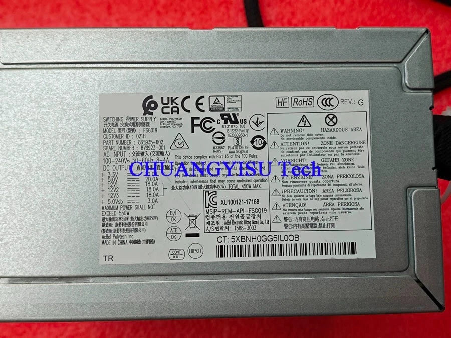 For ProLiant ML110 Gen10 Power Supply,550 Watts,867935-602,878923-001,FSG019