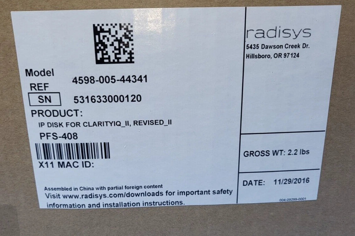 RadiSys IP DISK CLARITYIQ_II, REVISED_IIPFS-408 Ref 4598-005-44341