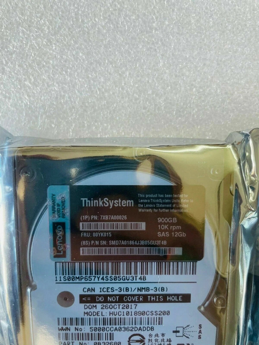 Lenovo 7XB7A00026 00YK015 900GB 10K 12Gb/s SAS 2.5" Hot Swap 512n HDD Hard Drive
