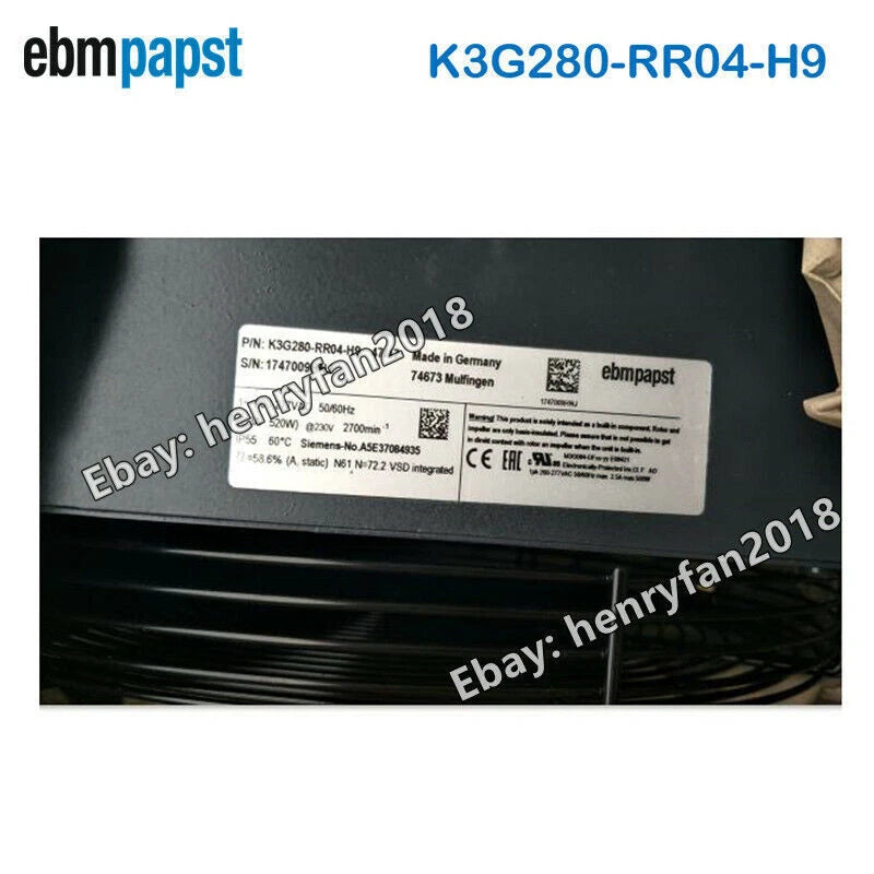 E Fan K3G280-RR04-H9 200~277VAC 520W 2.3A ,E Motor Cooling Fan