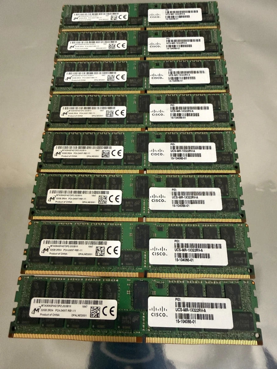 Lot 8x MICRON 32GB PC4-2400-T-R DDR4 REG ECC 2RX4 RDIMM MTA36ASF4G72PZ-2G3B1II