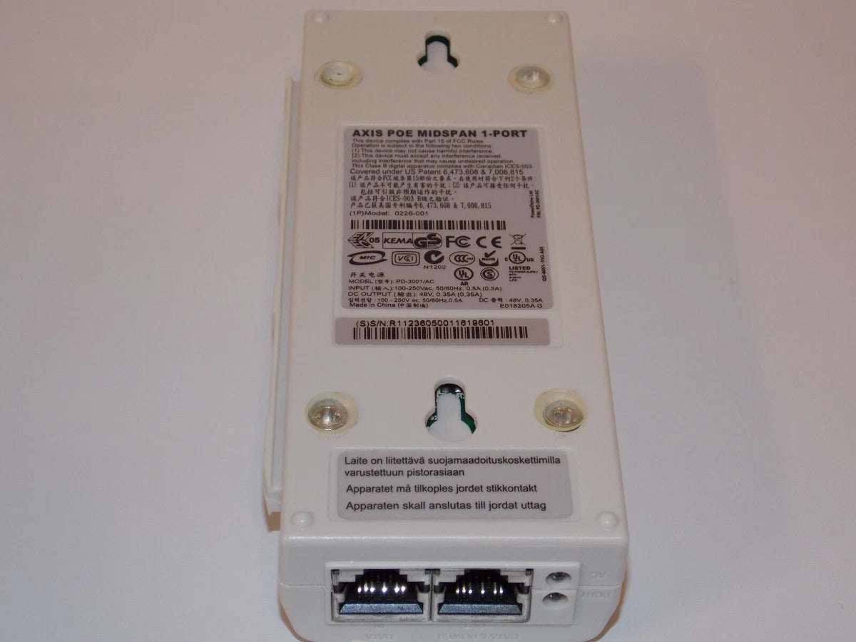 AXIS Communications POE Midspan 1 Port Injector PD-3001/AC 0226-001 w/ Cord|153802723519