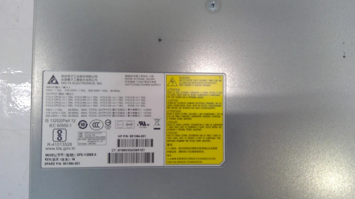 HP DPS-1125BB 1125W Switching Power Supply For Z8 G4 Workstation P/N: 851384-001