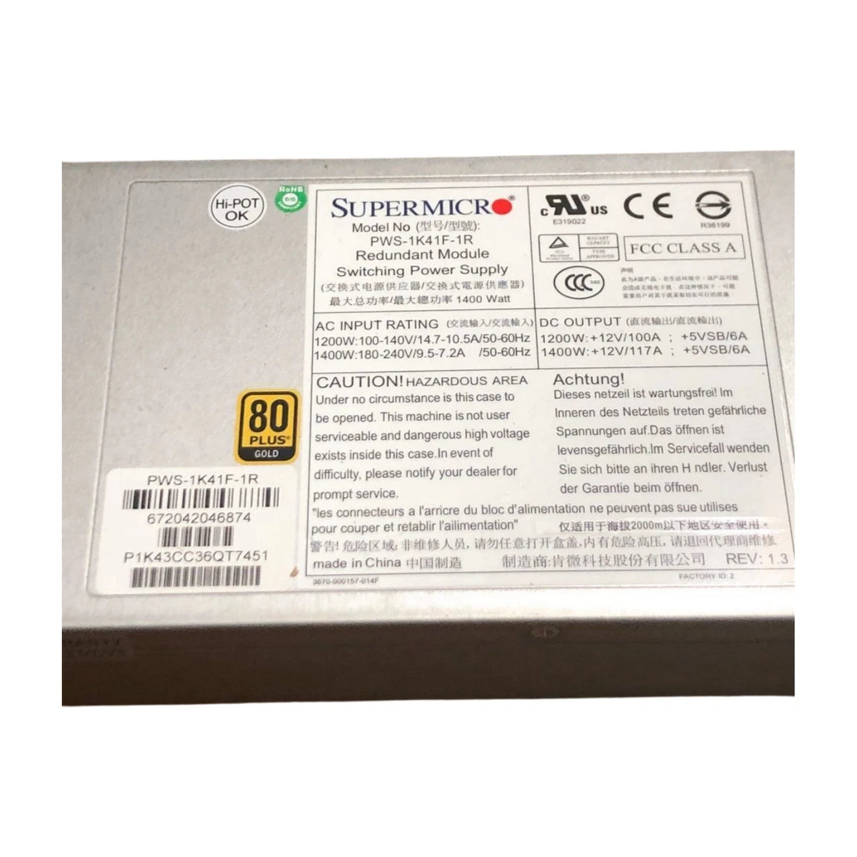 SuperMicro PWS-1K41F-1R Redundant Module Switching Power Supply 1400 watt|267052463883