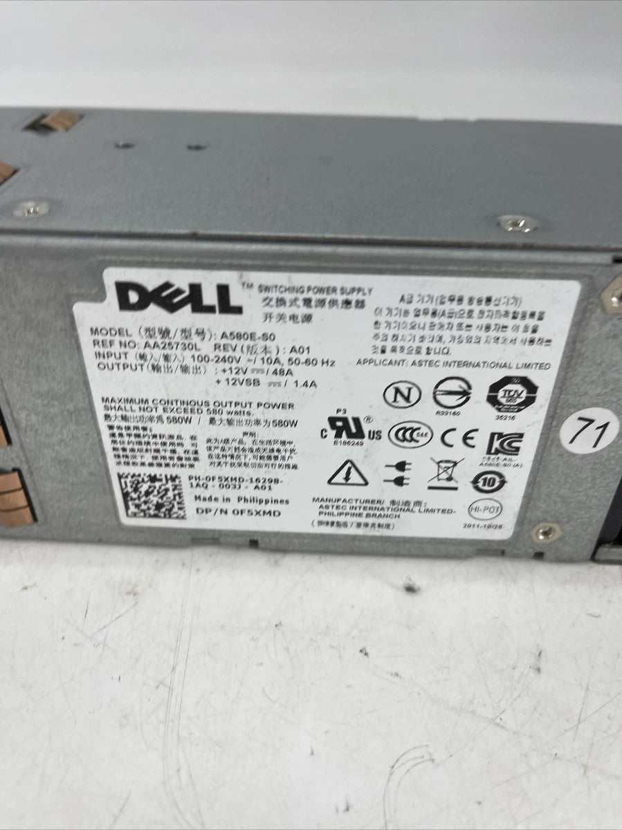 Dell PowerEdge T410 Server 580 Watt Power Supply - 0F5XMD / G686J Model A580E-S0|304307236677