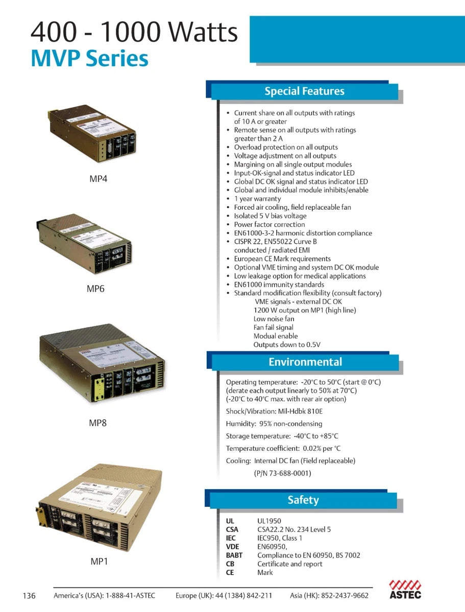 Astec Emerson MVP Series MP6-2Q-1G-1H-NNN-0N Modular Switching Power Supply 600W