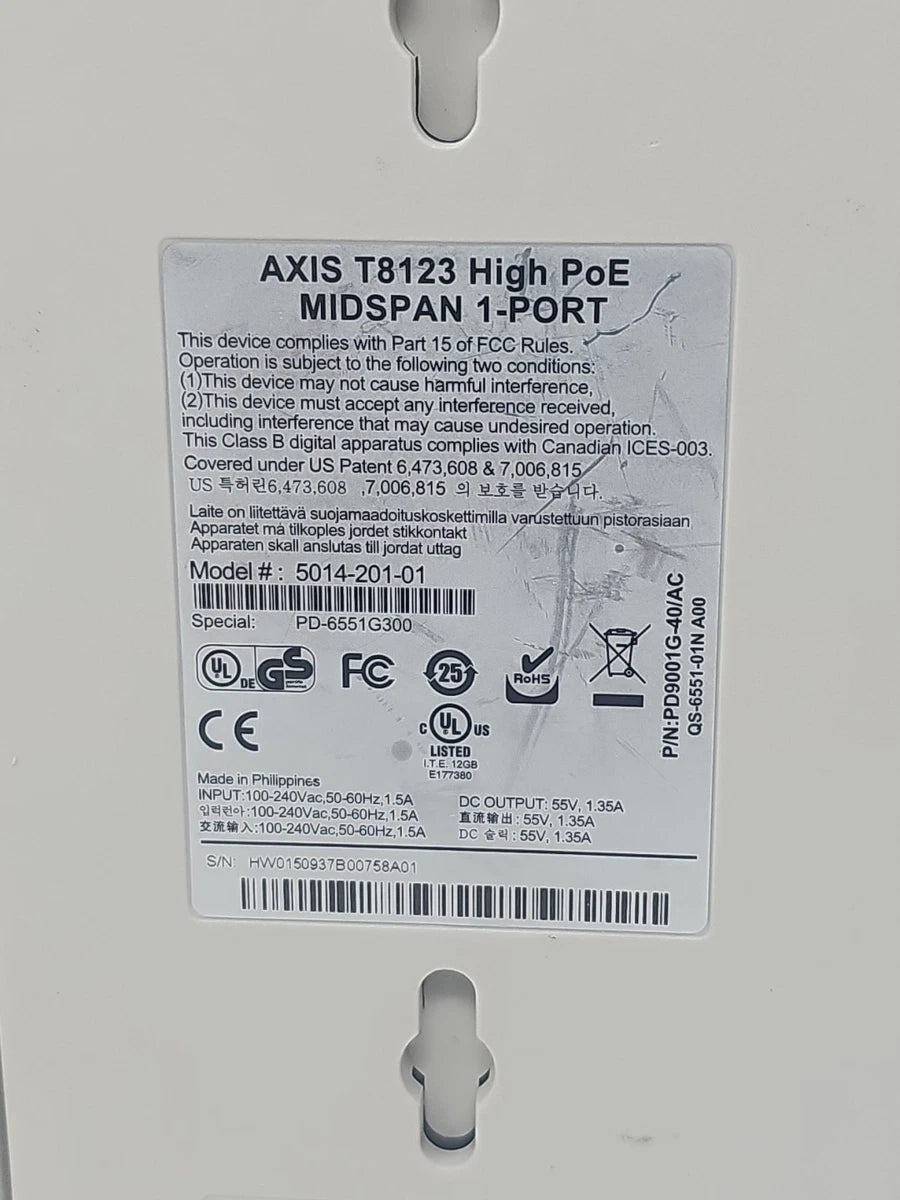 2 Lot AXIS T8123 High POE-30W Midspan 1-Port With Power Cord. |357945436862