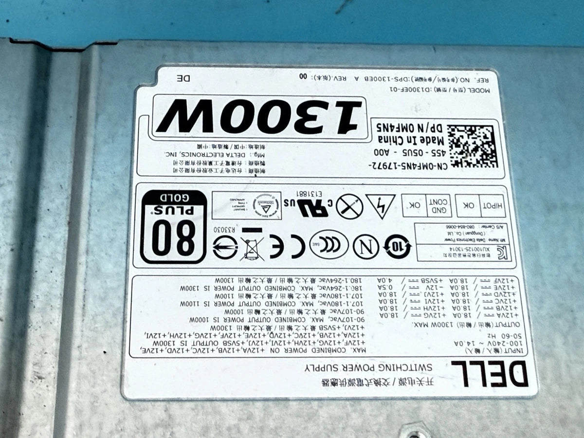 Dell 1300W Server Power Supply DPS-1300EB A D1300EF-01 0MF4N5 80+ Gold Hot-Swap