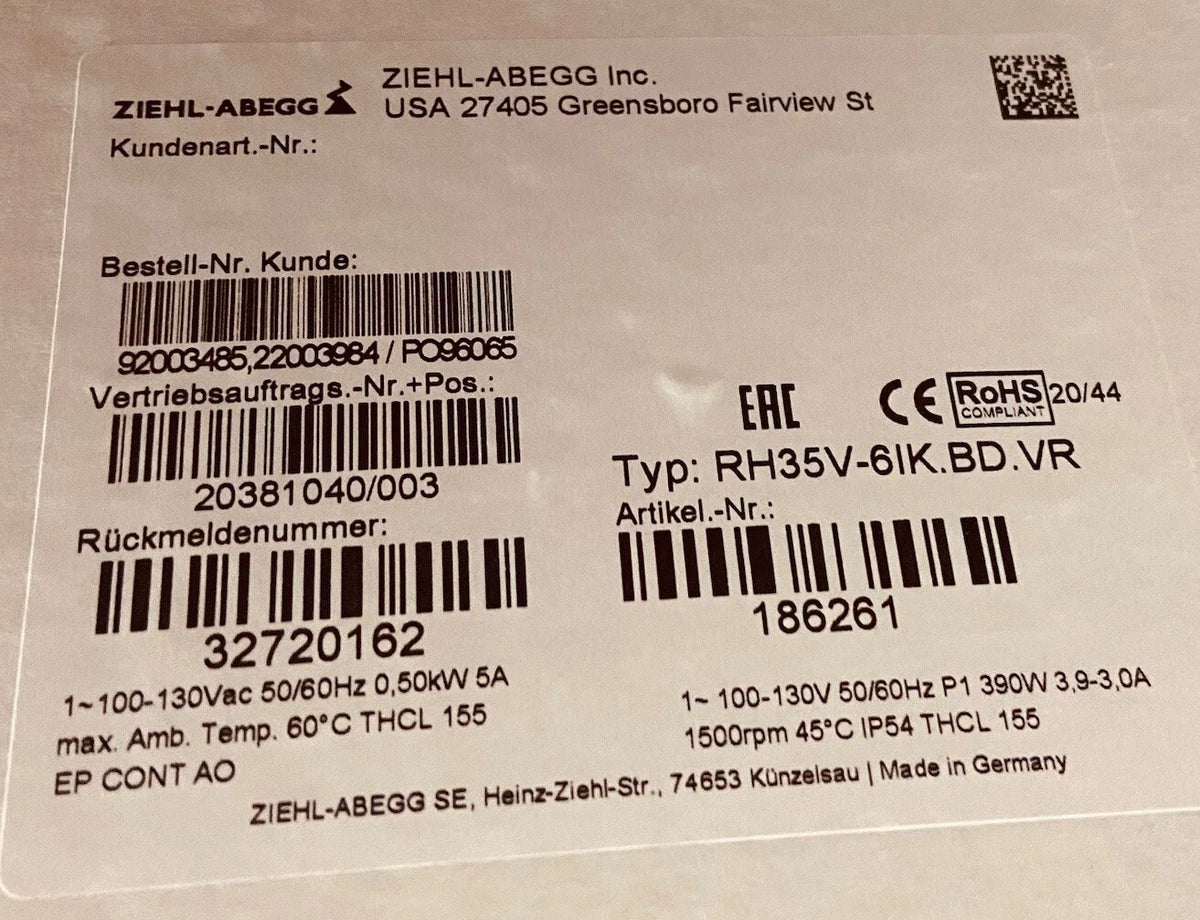 4 Units Ziehl-Abegg RH35V-6IK.BD.VR EC 110V VAC, Centrifugal Fan, Germany|256629939097