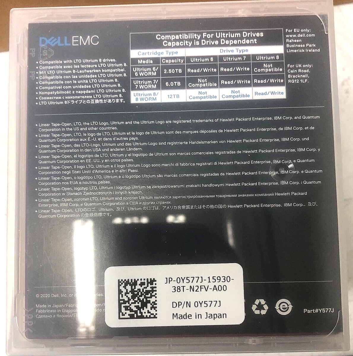 DELL EMC 0Y577J LTO ULTRIUM 8 DATA CARTRIDGE 12TB NATIVE 30TB COMPRESSED Y577J|196940287618
