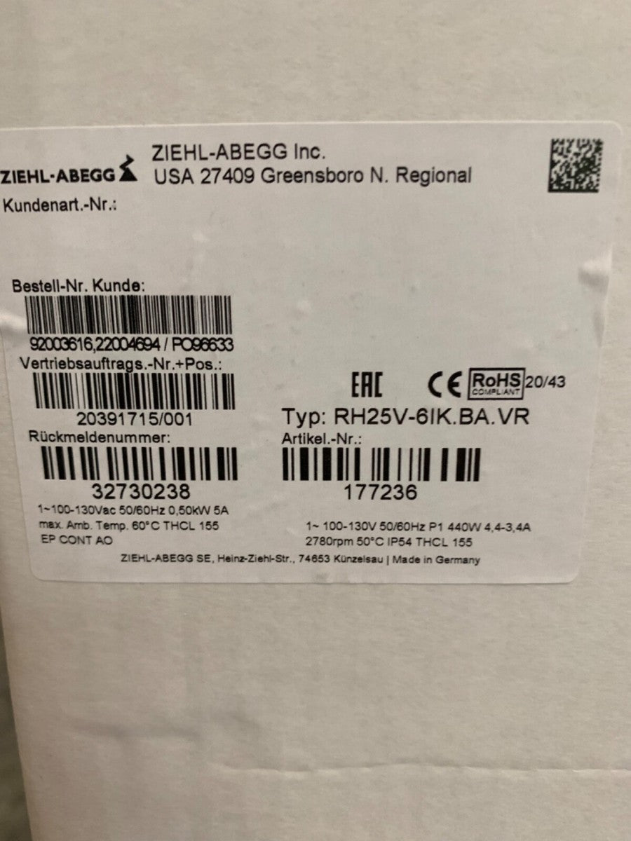 Ziehl-Abegg RH25-6IK.BA.VR ECBlue 120VAC Centrifugal Fan (2)|176546079207
