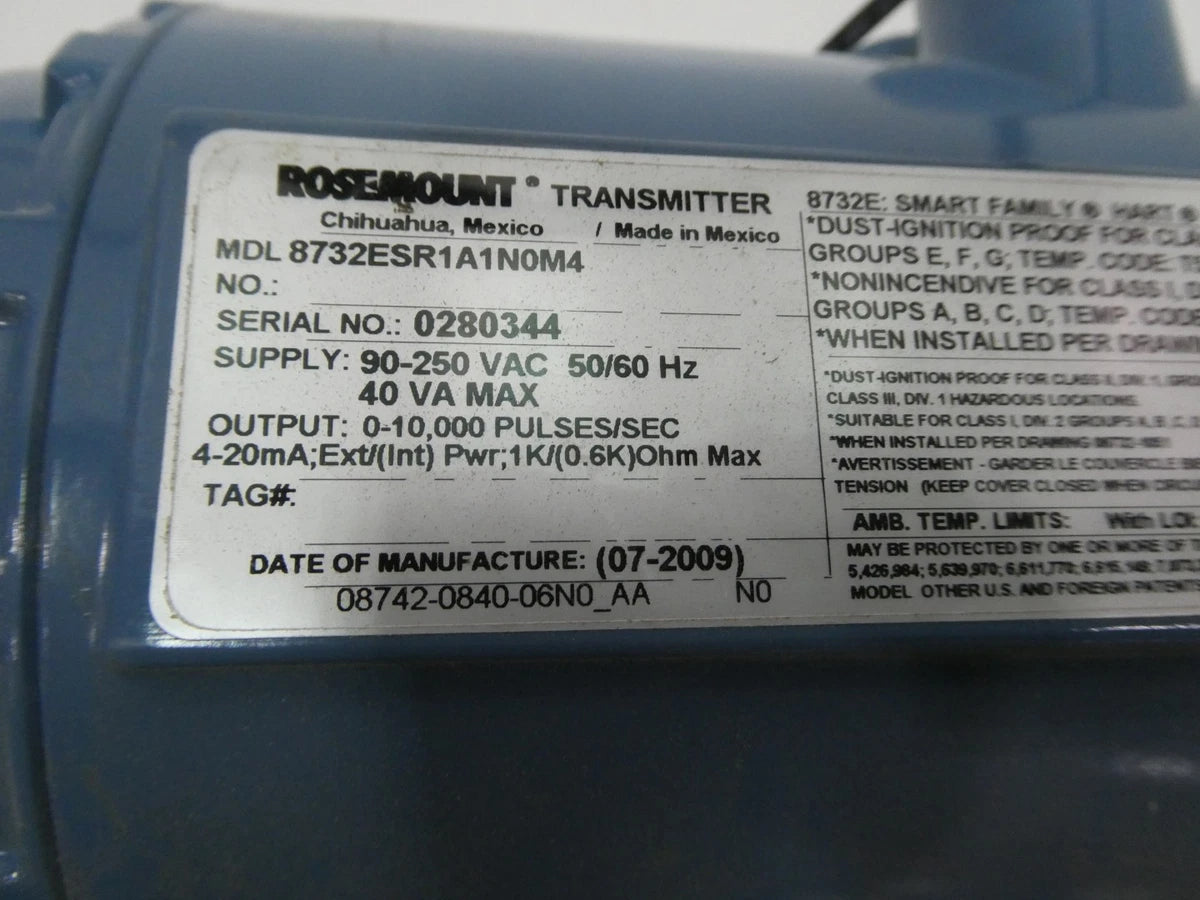 Rosemount 8732ESR1A1N0M4 Flow Transmitter 90-250v-ac|388284845789