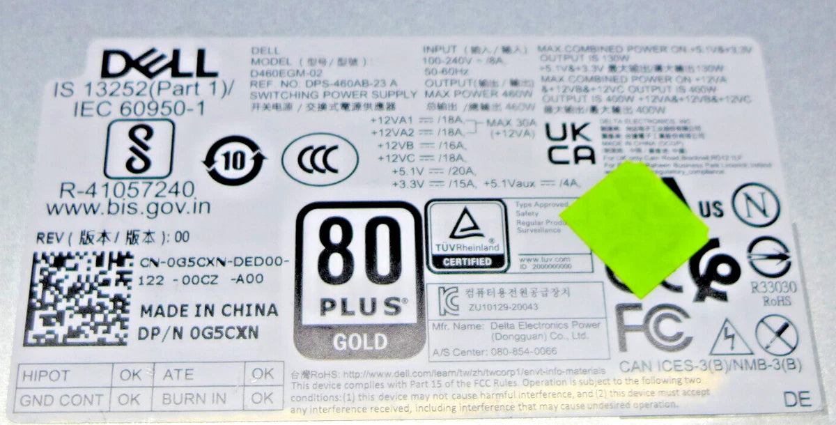 Genuine Dell 460W Power Supply Unit D460EGM-02 G5CXN|155058151789