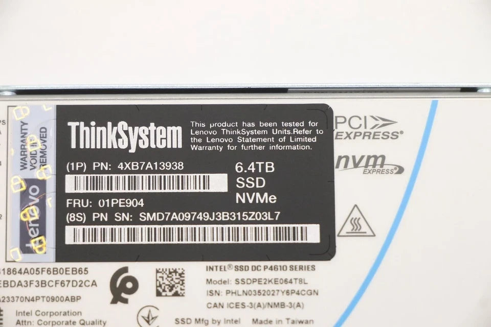 Lenovo ThinkSystem 4XB7A13938 01PE904 6.4TB 2.5 NVME PCIE Solid State Drive SSD