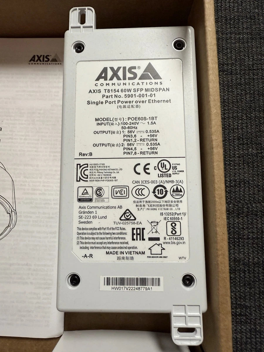 Axis Communications T8154 60W SFP Mid Span POE60S-1BT New (READ)|187405216856