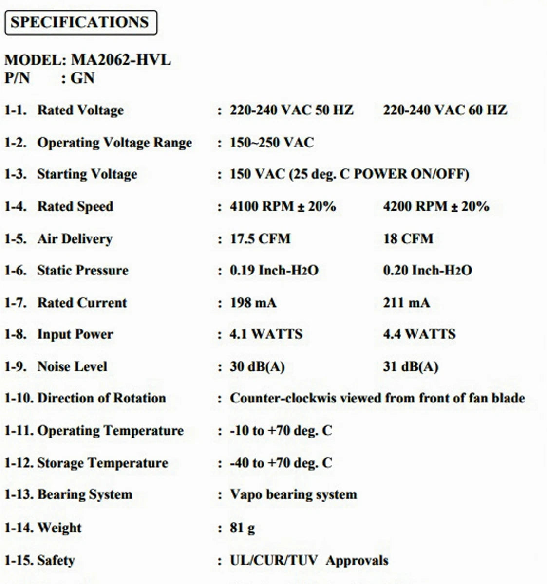 1pc SUNON AC Case Fan MA2062-HVL GN 6x6x2.5cm AC220V AC240V 4.1W * 6x6cm|133930483435