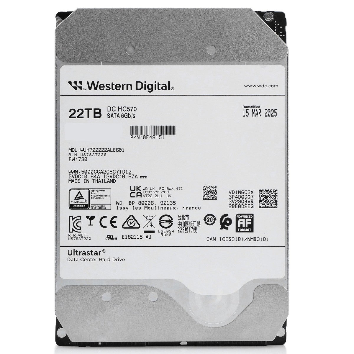 WD Ultrastar HC570 22TB WUH722222ALE601 0F48151 7.2K RPM SATA 6Gb/s 3.5" HDD|306413865744
