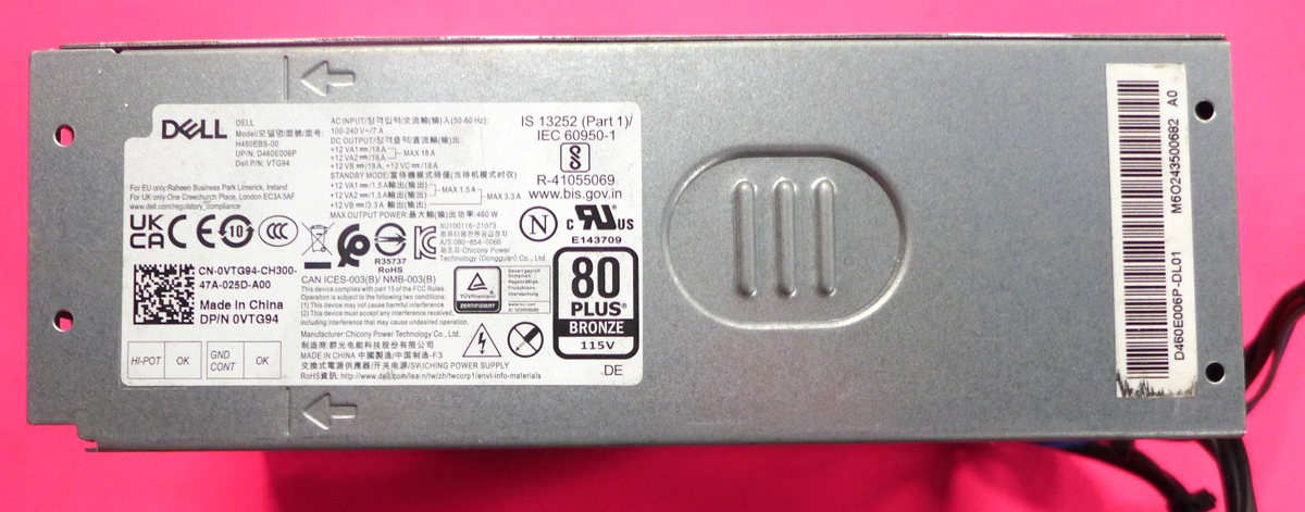 Genuine Dell XPS 8960 460W 80 Plus Bronze Power Supply H460EBS-00 VTG94|365949447827