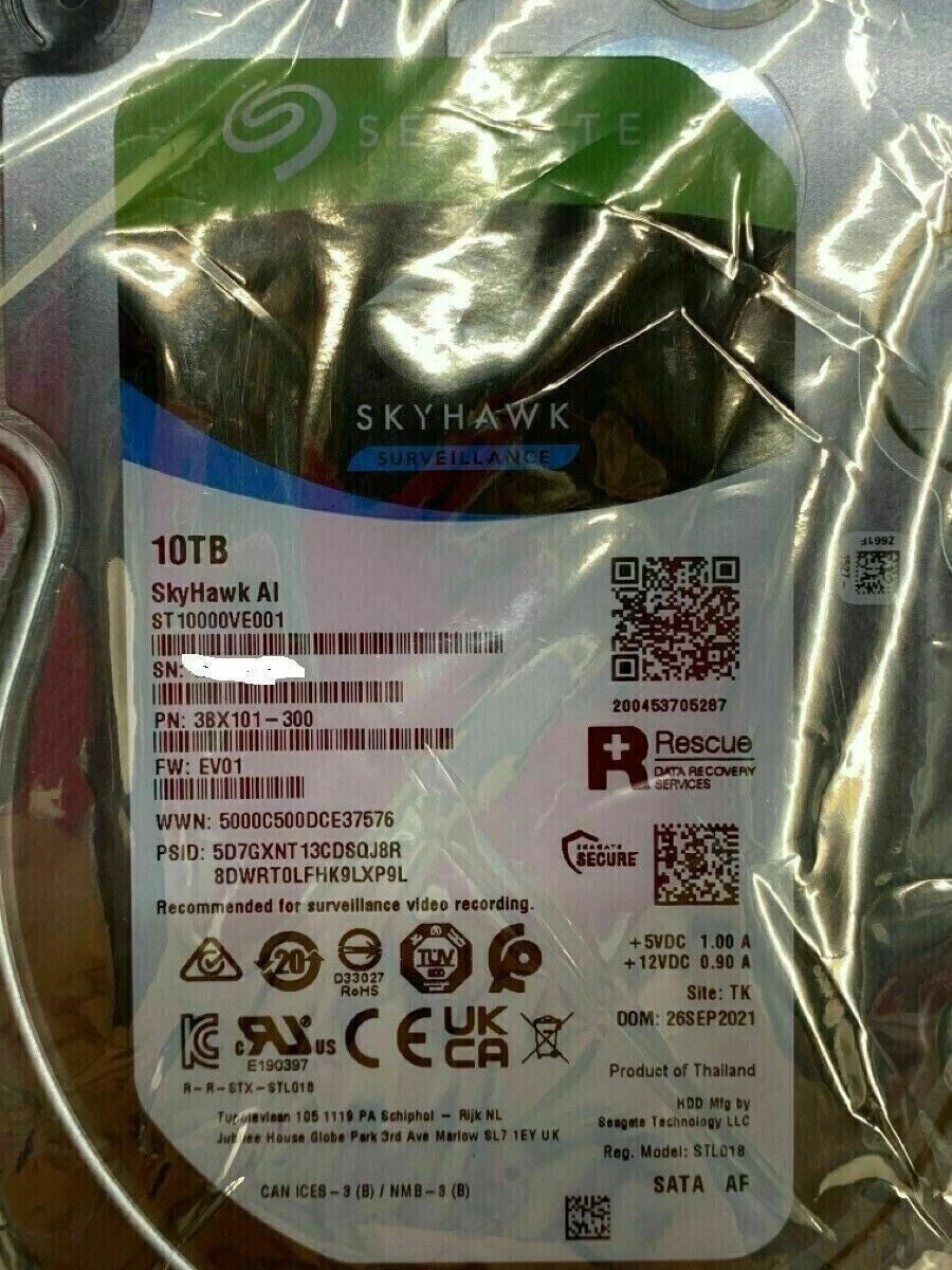 90%NEW Seagate ST10000VE001 Skyhawk AI Internal Hard Drive 10TB 7200 RPM 256MB