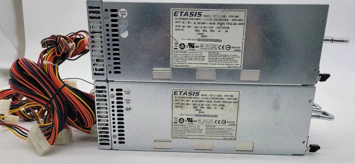 lot of 2 ETASIS EFRP-3463 SERVER - POWER SUPPLY 820W+460W, EFRP-3463, E+3XP